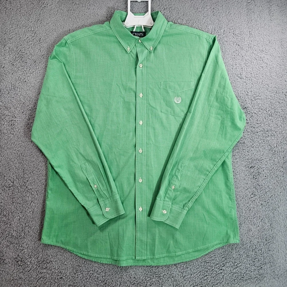 Lot of 2 - XL Men Shirt Button Up Long Sleeve  J Crew Slim Striped + Chaps Green